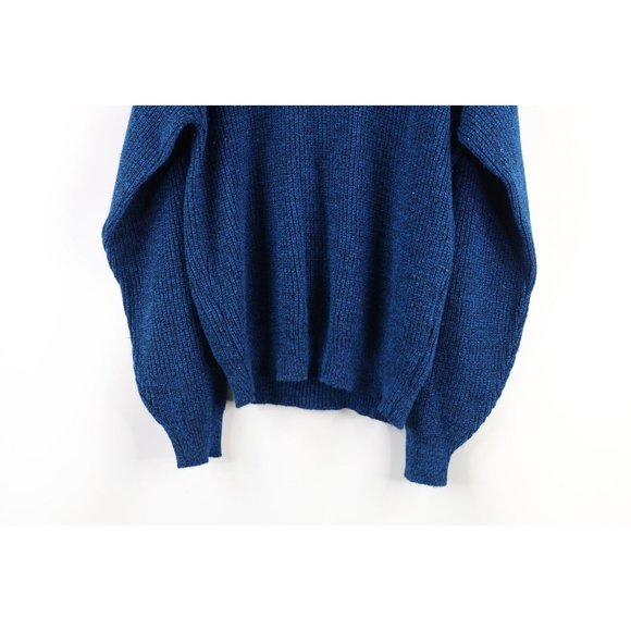 Vintage 70s Streetwear Mens Large Blank Ribbed Knit Crewneck Sweater Blue USA - Picture 7 of 7
